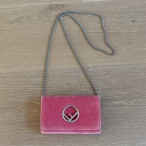 Fendi Velvet Chain Handbag Wallet Clutch in Barbie Pink